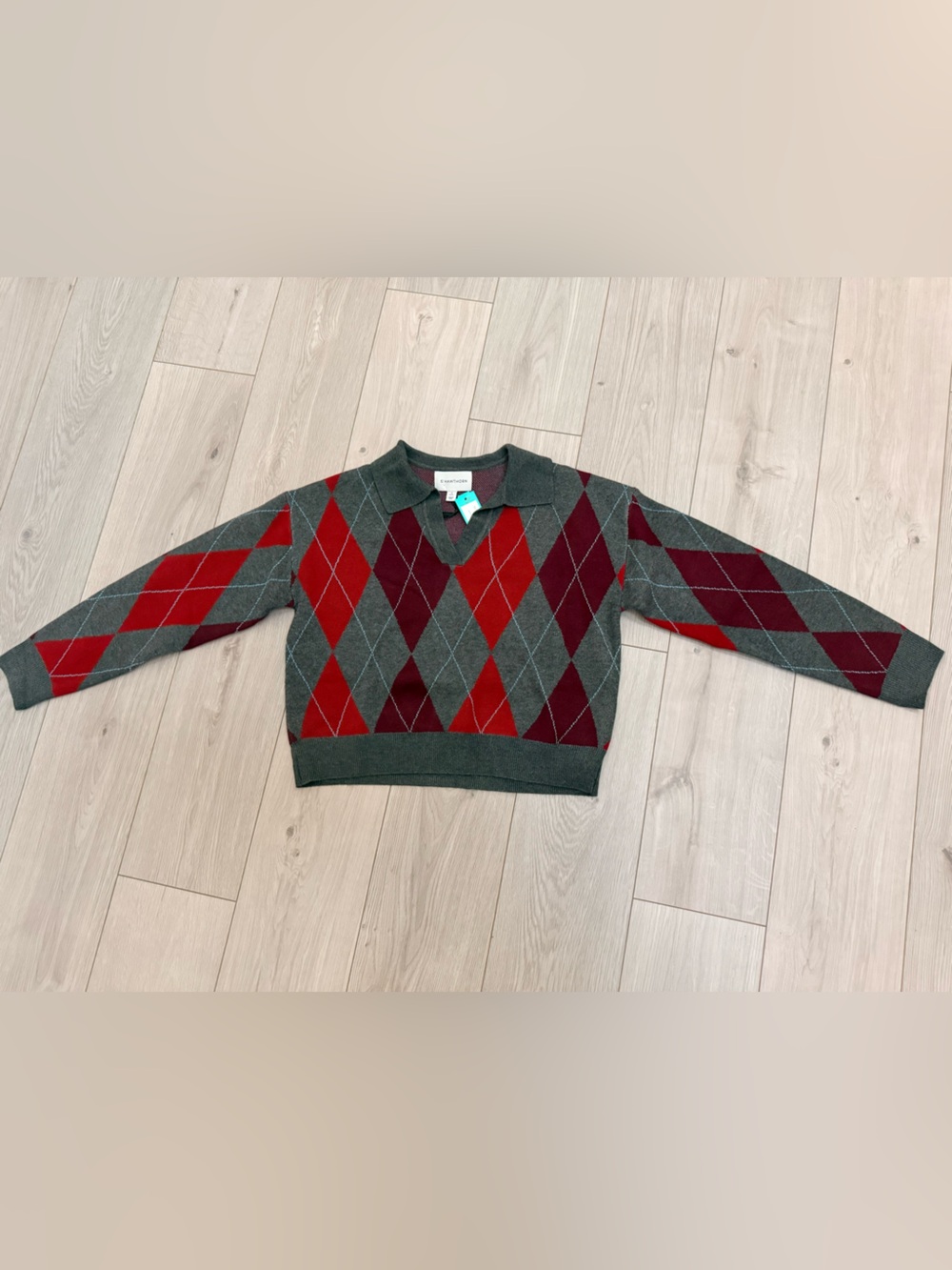 Women’s Argyle Collared Sweater - Gray, Red, Burgundy Size Small NWT